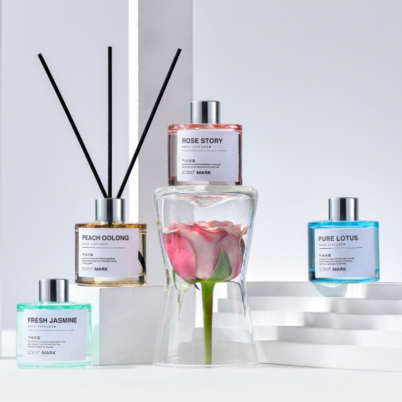 Home Fragrance Jasmine Diffuser - 50mlリードディフューザーセット ローズ ラベンダー ジャスミン エッセンシャルオイル 拡散スティック付き