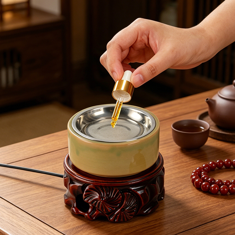 Home Fragrance Oils For Oil Burners - セラミック電子香炉内蔵LEDライトタイミング調整可能な温度エッセンシャルオイルランプ家庭用フレグランスバーナー