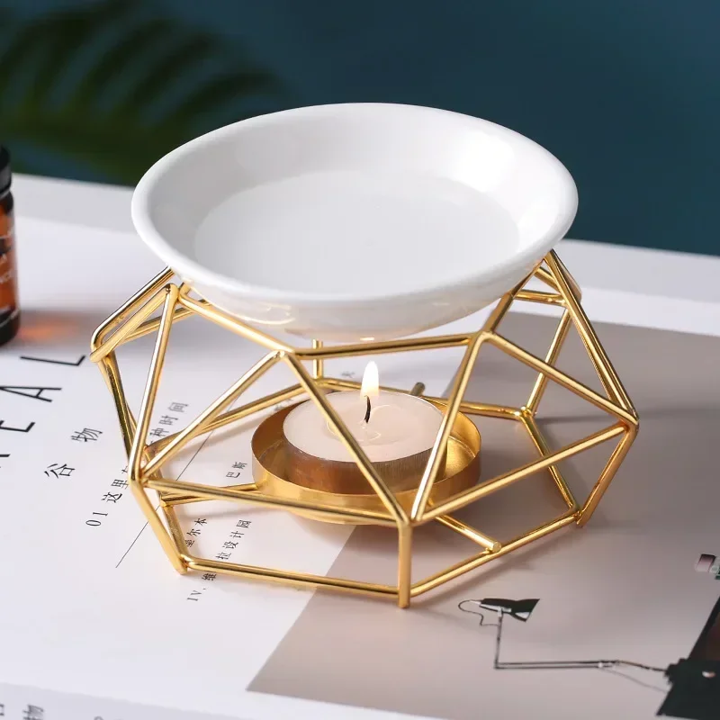 Wax Melt Burner - 1個 ロマンチックなセラミックティーライトキャンドルホルダー、メタルオイルバーナーとワックスウォーマー付き - リラックスや瞑想のギフトに最適