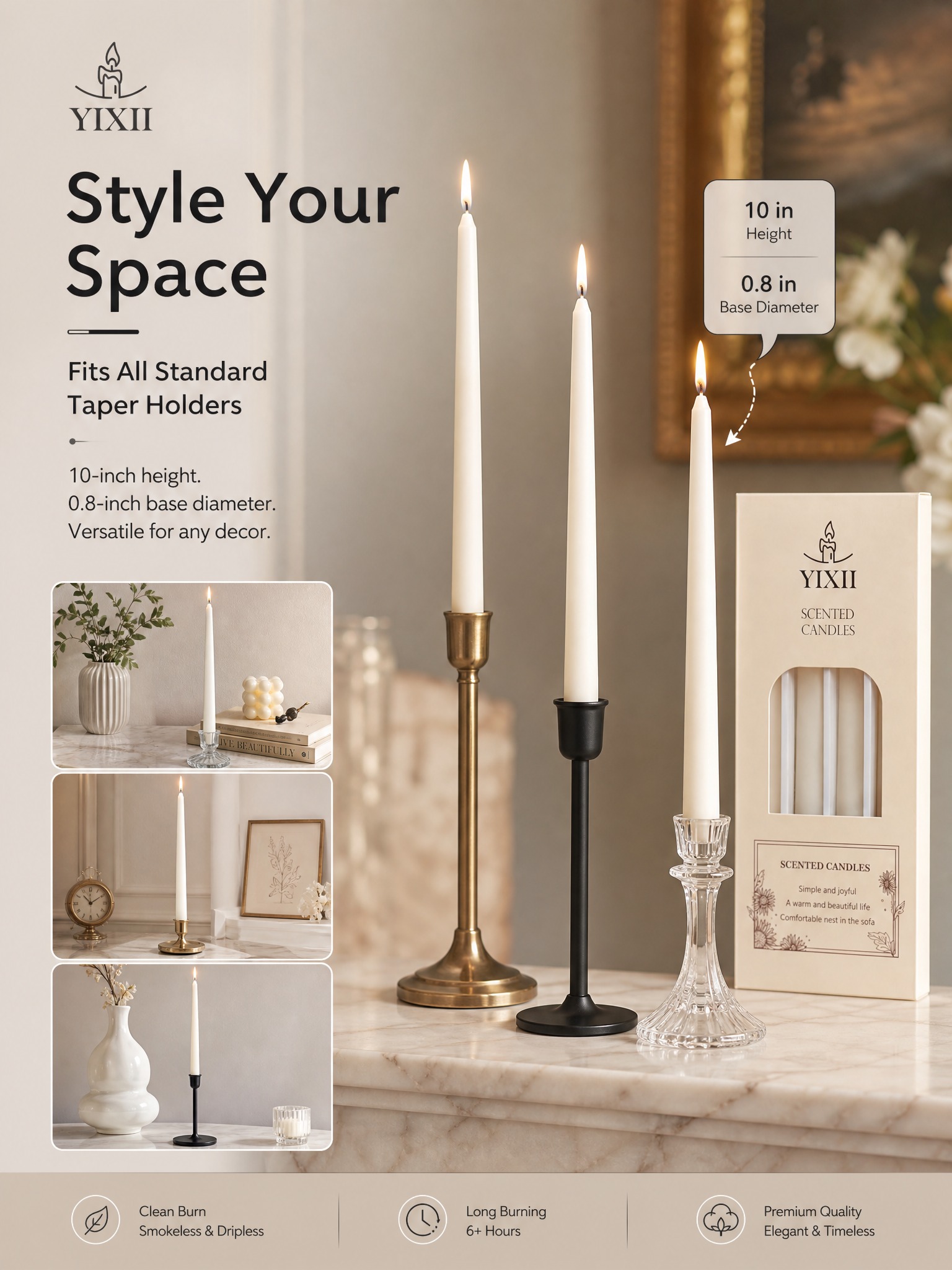 4本の縦縞模様のロングスティック型香り付きキャンドル、大豆ワ - Home Fragrance No 4 のレビューと価格